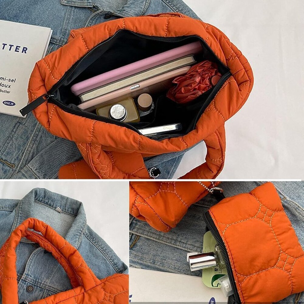 Women’s Quilted Nylon Tote Small Puffer Handbag with Wallet Multi-Use - Picture 7 of 7